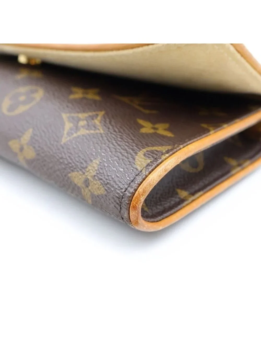 Louis Vuitton Monogram Pochette Twin GM Shoulder Bag Brown Leather Gold